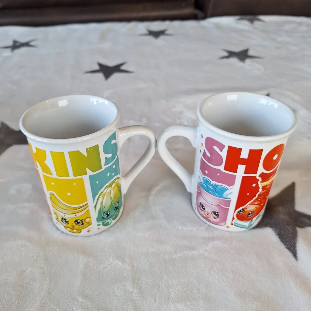 2017 Shopkins Coffee Mug Multi-Color Ceramic Cup Rainbow Lot‎ Of 2